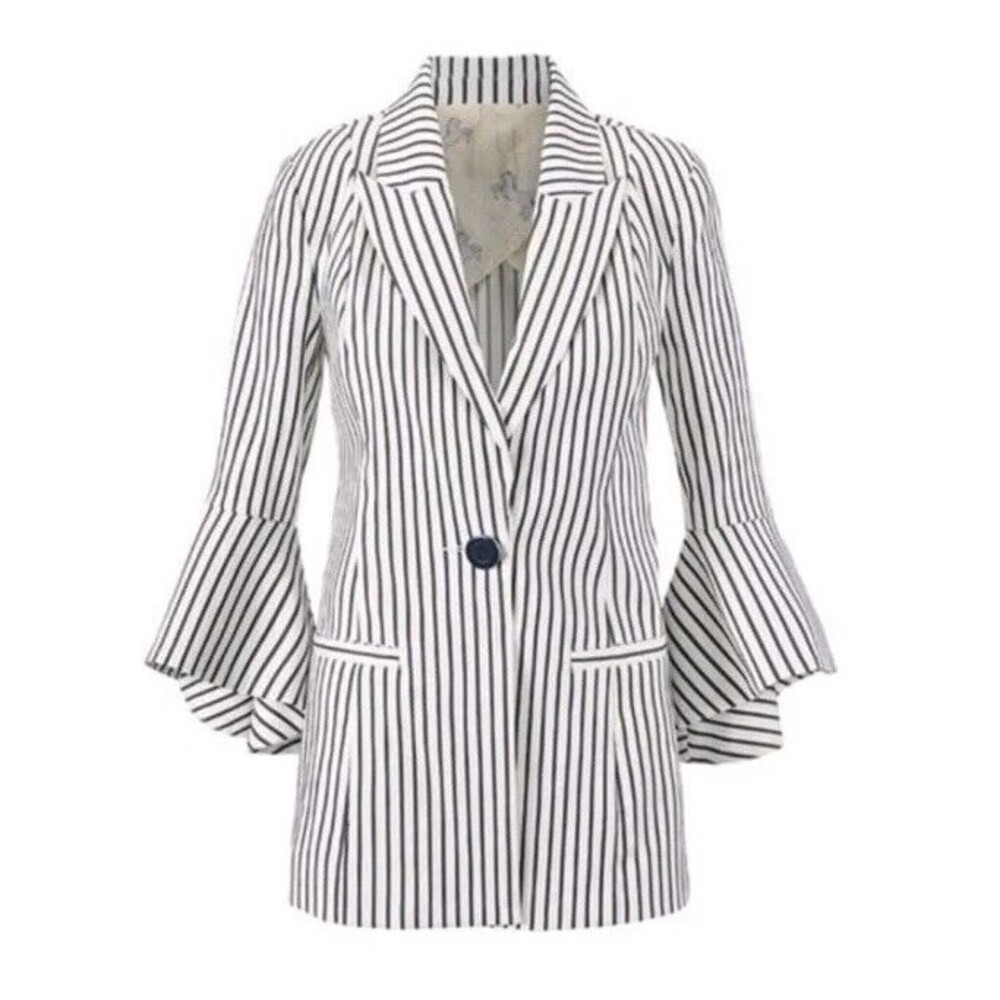 Cabi Bell Flutter Flare Sleeve Striped Blazer Size 6 Nautical Office Career